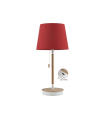 LAMPARA DE PIE MESA MADERA+ROJO CON CARGADOR USB  E27