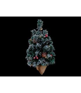 ARBOL DE NAVIDAD DECORACION PIÑAS BOLITAS ROJAS Y NIEVE 20 LEDS 0,30W 2700K 2x1,5V IP20 alto 60cm ancho 36cm baterias 2xAA inclu