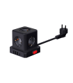 BASE MODULAR 5 TOMAS CON INTERRUPTOR + 4 USB ( 3 TIPO A + 1 TIPO C ) CABLE 3X1.5mm 1.5 METROS NEGRA