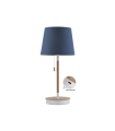LAMPARA DE MESA MADERA+AZUL CON CARGADOR USB E27