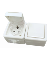 CONMUTADOR 10A 250V + BASE SCHUKO 16A 250V  DE SUPERFICIE DE EXTERIOR IP54 BLANCO
