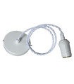 CONJUNTO PORTALÁMPARAS+FLORÓN CON 1 METRO DE CABLE DE TELA E27 BLANCO