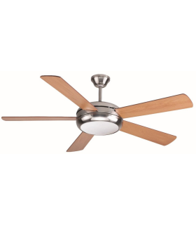 VENTILADOR DE TECHO 85W 2XE27 PLATA CON ASPAS DE MADERA  85W AC