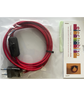KIT CABLE TEXTIL ROJO 2 mts 2 X 0.75 MM. + CLAVIJA + INTERRUPTOR NEGROS