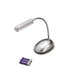 FLEXO LED MINI BATERIAS + USB 1W 6500K 100º 230V PLATA incluye 3 pilas AAA