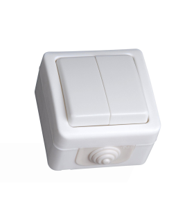 DOBLE CONMUTADOR DE SUPERFICIE DE EXTERIOR IP54 10A 250V BLANCO