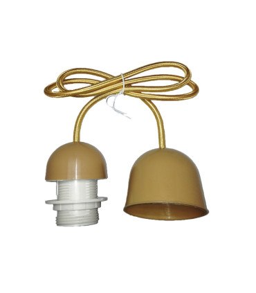 CONJUNTO PORTALÁMPARAS CABLE FLORÓN CON ROSCA  E27 1M DORADO