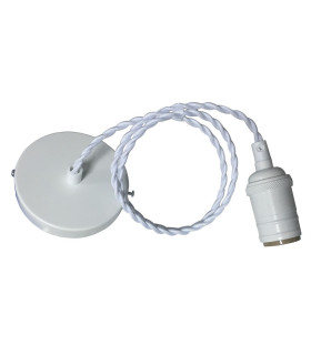 CONJUNTO PORTALÁMPARAS+FLORÓN CON 1 METRO DE CABLE DE TELA E27 BLANCO