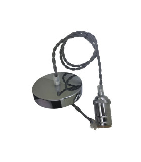CONJUNTO PORTALÁMPARAS+FLORÓN CON 1 METRO DE CABLE DE TELA E27 PLATA
