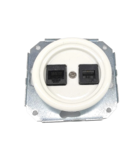 BASE EMPOTRAR PORCELANA BLANCO RJ45+RJ11 SIN MARCO