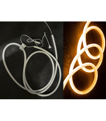 TIRA NEON LED IP67 REGULABLE 16W/MT 120LED/MT 3000K CORTE CADA 10CM 230V  ROLLO 5 METROS 1.8MTS CABLE INICIAL