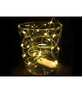 HILO LUMINOSO 1 METRO 10LEDS BLANCO FRIO CON BATERIAS 2XCR2032  FUNCION FLASH CON MANDO CABLE PLATA 0,6W 4,5V IP2