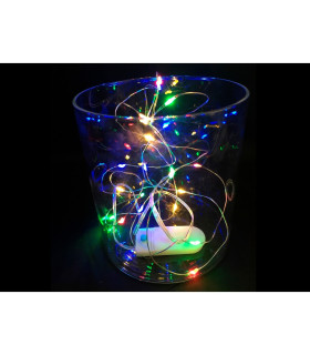 HILO LUMINOSO 2 METROS 20LEDS MULTICOLOR CON BATERIAS 2XCR2032  FUNCION FLASH CON MANDO CABLE PLATA 1,2W 6V IP20