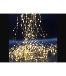 CASCADA 20 HILOS LUMINOSOS DE 20 LEDS BLANCO CALIDO CABLE ORO uso exterior 1,2W 6V 2metros IP44