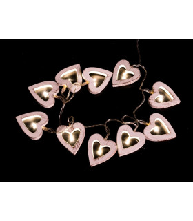 GUIRNALDA DE LED 10 LUCES CORAZONES RUSTICOS CON BATERIA 3xAA 0,6W 3V 1,20METROS
