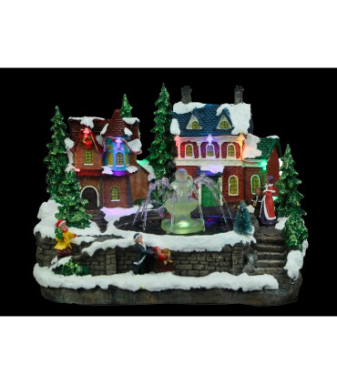 FIGURA NAVIDAD LED PUEBLO CON FUENTE CON BATERÍAS 3XAA 26x21x18.5cm 0,90W 2700K 4,5V IP20