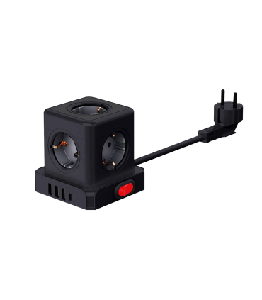 BASE MODULAR 5 TOMAS CON INTERRUPTOR + 4 USB ( 3 TIPO A + 1 TIPO C ) CABLE 3X1.5mm 1.5 METROS NEGRA