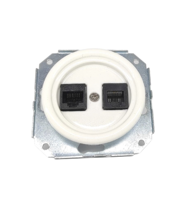 BASE EMPOTRAR PORCELANA BLANCO RJ45+RJ11 SIN MARCO