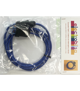 KIT CABLE TEXTIL AZUL 2 mts 2 X 0.75 MM. + CLAVIJA + INTERRUPTOR NEGROS