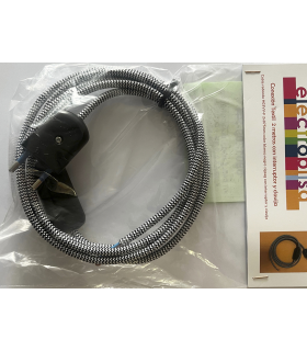 KIT CABLE TEXTIL BLANCO/NEGRO 2 mts 2 X 0.75 MM. + CLAVIJA + INTERRUPTOR NEGROS