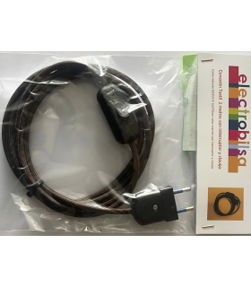 KIT CABLE TEXTIL MARRON 2 mts 2 X 0.75 MM. + CLAVIJA + INTERRUPTOR NEGROS