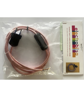 KIT CABLE TEXTIL ROSA 2 mts 2 X 0.75 MM. + CLAVIJA + INTERRUPTOR NEGROS