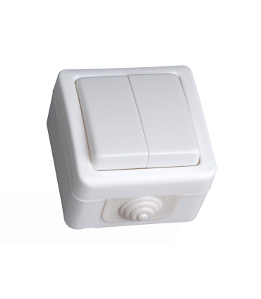 DOBLE CONMUTADOR DE SUPERFICIE DE EXTERIOR IP54 10A 250V BLANCO