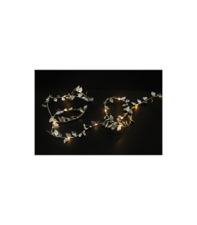 GUIRNALDA LUMINOSA HOJAS PLATA 1.9M 20 LEDS 1.2W 2700K BATERIAS  3XAA ( NO INCLUIDAS ) CON TEMPORIZADOR 6H/18H