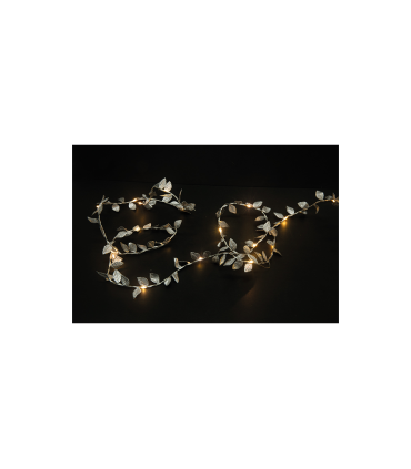 GUIRNALDA LUMINOSA HOJAS PLATA 1.9M 20 LEDS 1.2W 2700K BATERIAS  3XAA ( NO INCLUIDAS ) CON TEMPORIZADOR 6H/18H