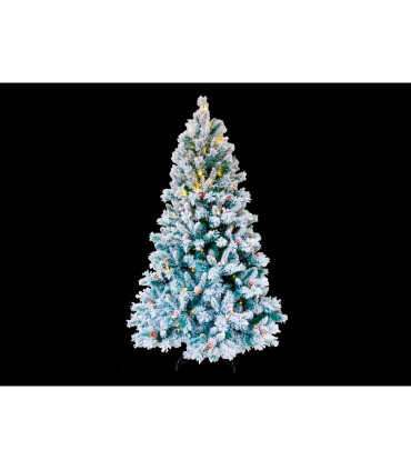 ARBOL DE NAVIDAD DECORACION PIÑAS BOLITAS ROJAS Y NIEVE 160 LEDS 3,6W 2700K 230V IP44 alto 180cm ancho 110cm