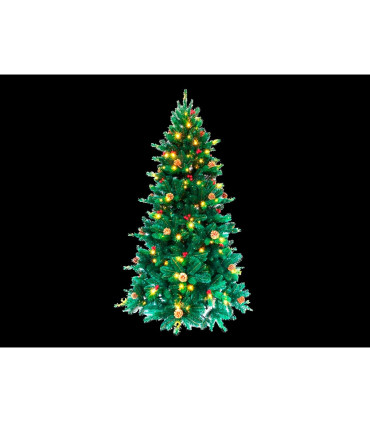 ARBOL DE NAVIDAD DECORACION PIÑAS Y BOLITAS ROJAS 250 LEDS 6W 2700K 230V IP44 alto 180cm ancho 116cm