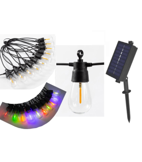 GUIRNALDA 5 METROS SOLAR + ALIMENTADOR 3 METROS DE CABLE  10 LAMPARAS MULTICOLOR