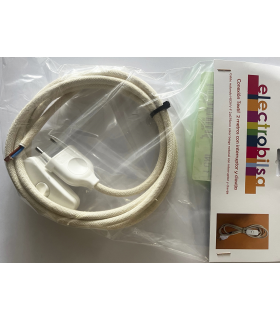 KIT CABLE TEXTIL ALGODON 2 mts 2 X 0.75 MM. + CLAVIJA + INTERRUPTOR BLANCOS
