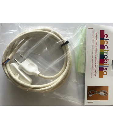KIT CABLE TEXTIL ALGODON 2 mts 2 X 0.75 MM. + CLAVIJA + INTERRUPTOR BLANCOS