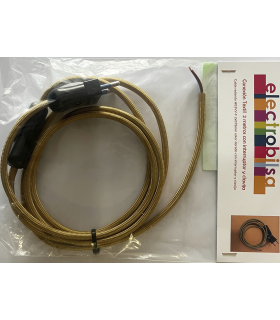 KIT CABLE TEXTIL DORADO 2 mts 2 X 0.75 MM. + CLAVIJA + INTERRUPTOR NEGROS