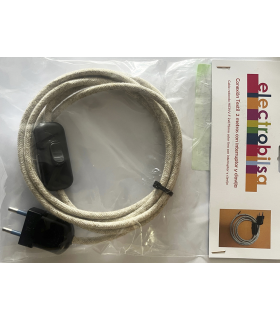 KIT CABLE TEXTIL LINO 2 mts 2 X 0.75 MM. + CLAVIJA + INTERRUPTOR NEGROS