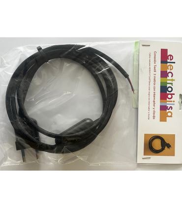 KIT CABLE TEXTIL NEGRO 2 mts 2 X 0.75 MM. + CLAVIJA + INTERRUPTOR NEGROS