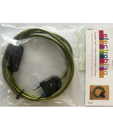 KIT CABLE TEXTIL VERDE 2 mts 2 X 0.75 MM. + CLAVIJA + INTERRUPTOR NEGROS