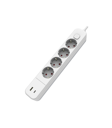 BASE MULTIPLE 4 TOMAS CON INTERRUPTOR 1.5 METROS + 2USB A+C BLANCA