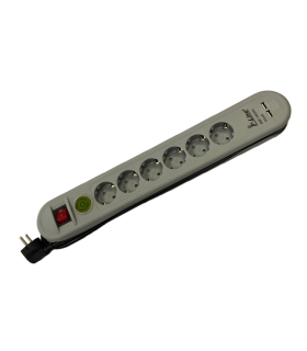 BASE 6 TOMAS +CABLE CON PROTECCION Y 2 USB