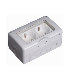 DOBLE BASE SCHUKO ESTANCA DE SUPERFICIE 2P+T 10-16A/250V IP55 CON TAPA DE PLASTICO