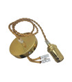 CONJUNTO PORTALÁMPARAS+FLORÓN CON 1 METRO DE CABLE DE TELA E27 DORADO