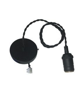 CONJUNTO PORTALÁMPARAS+FLORÓN CON 1 METRO DE CABLE DE TELA E27 NEGRO