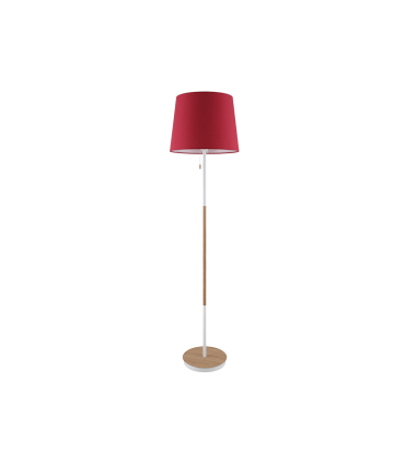 LAMPARA DE PIE MADERA+ROJO E27