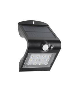 APLIQUE LED EXTERIOR SOLAR CON SENSOR DE PRESENCIA Y CREPUSCULAR IP65 1,5W 4000K 120º SOLAR NEGRO