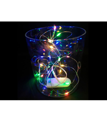 HILO LUMINOSO 1 METRO 10LEDS MULTICOLOR CON BATERIAS 2XCR2032 FUNCION FLASH CON MANDO CABLE PLATA 0,6W 6V IP2