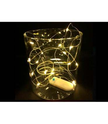 HILO LUMINOSO 2 METROS 20LEDS BLANCO FRIO CON BATERIAS 2XCR2032  FUNCION FLASH CON MANDO CABLE PLATA 1,2W 6V IP20