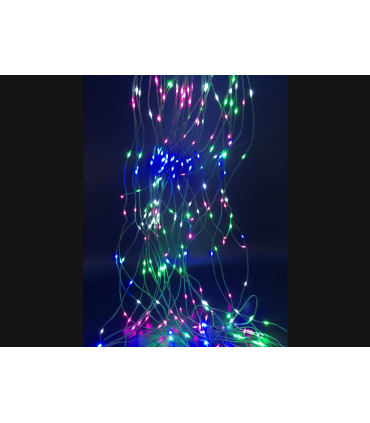 CASCADA 10 HILOS LUMINOSOS DE 20 LEDS CAMBIO DE COLOR  NYLON CABLE PLATA uso exterior 1,2W 5V 2metros IP44