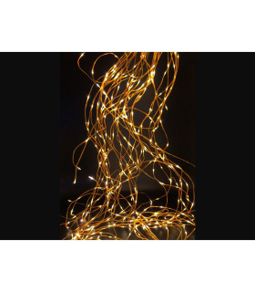 CASCADA 10 HILOS LUMINOSOS DE 20 LEDS BLANCO CALIDO CABLE ORO uso exterior 1,2W 5V 2metros IP44