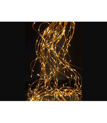 CASCADA 10 HILOS LUMINOSOS DE 20 LEDS BLANCO CALIDO CABLE ORO uso exterior 1,2W 5V 2metros IP44